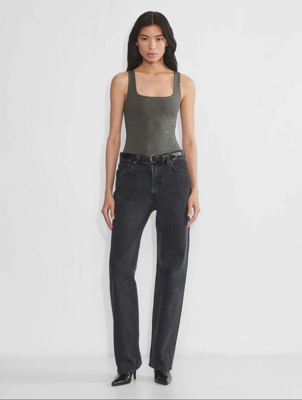 Aritzia Original Contour Pursue Square neck Bodysuit Heather Charcoal XL NEW